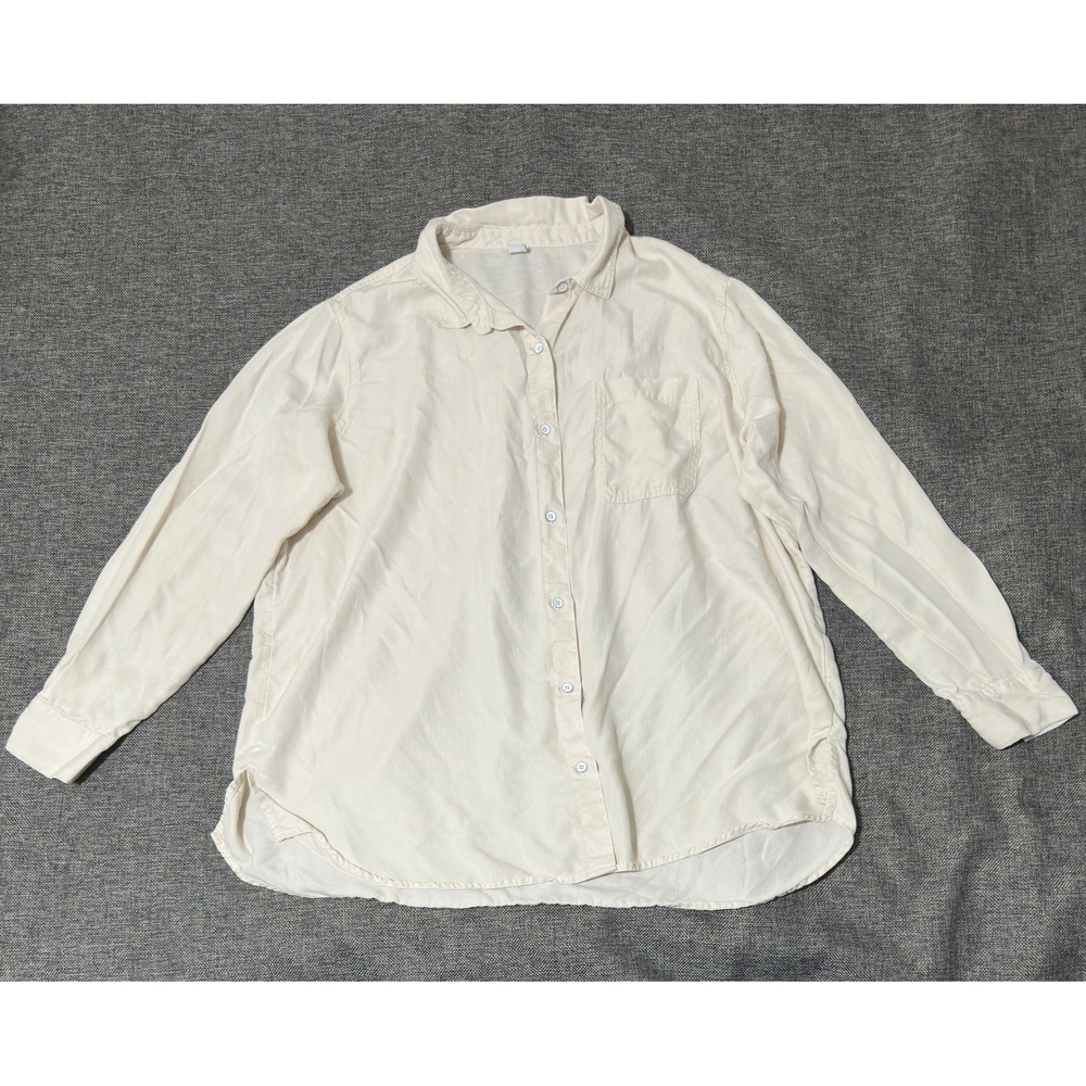 Old Navy Women's XXL Button Down Shirt Cream Tencel Lyocell Long Sleeve